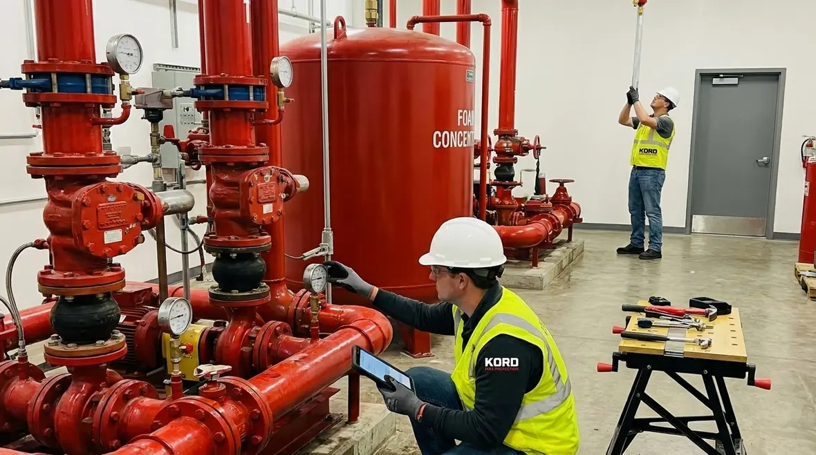 Foam fire suppression system maintenance and testing at an industrial facility