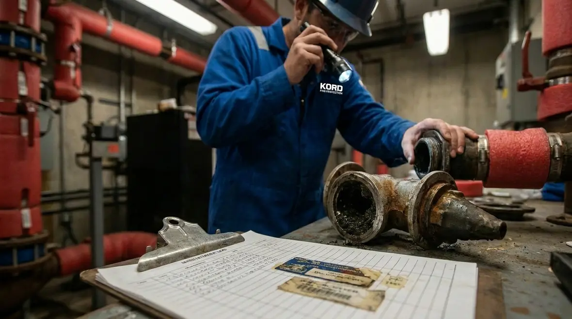 Technician inspecting industrial foam fire suppression system components