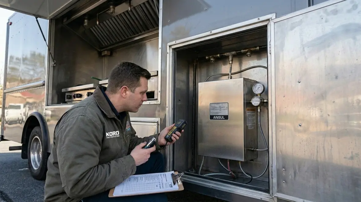 Food truck suppression nozzles and grease hazard coverage inside hood