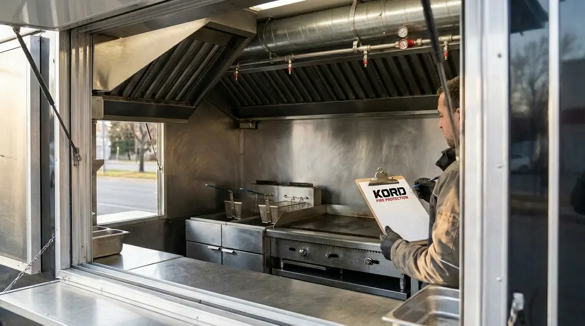 Mobile kitchen fire suppression system service and inspection