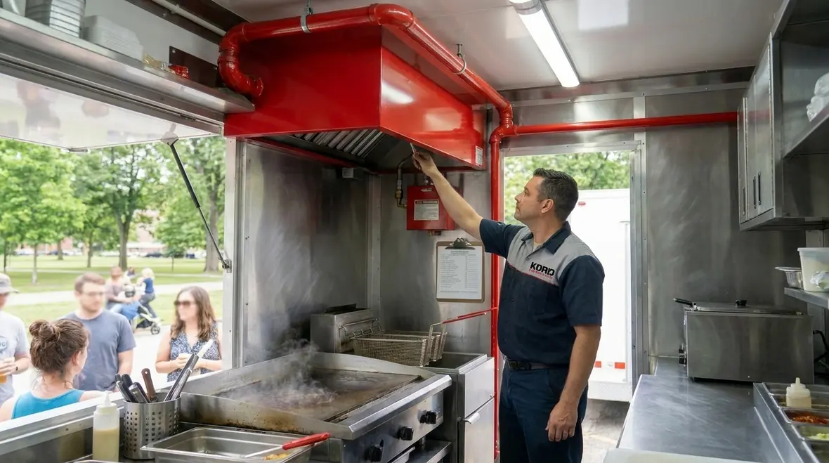Restaurant fire suppression for food trucks with hood protection system