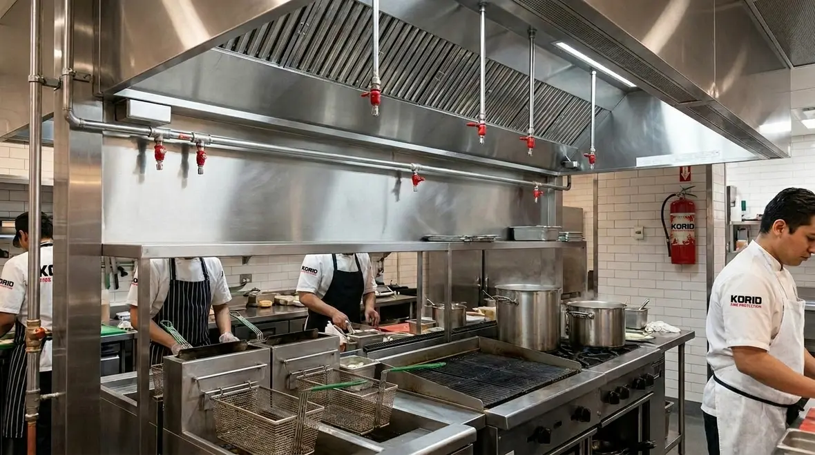 Ghost kitchen fire suppression in a commissary kitchen