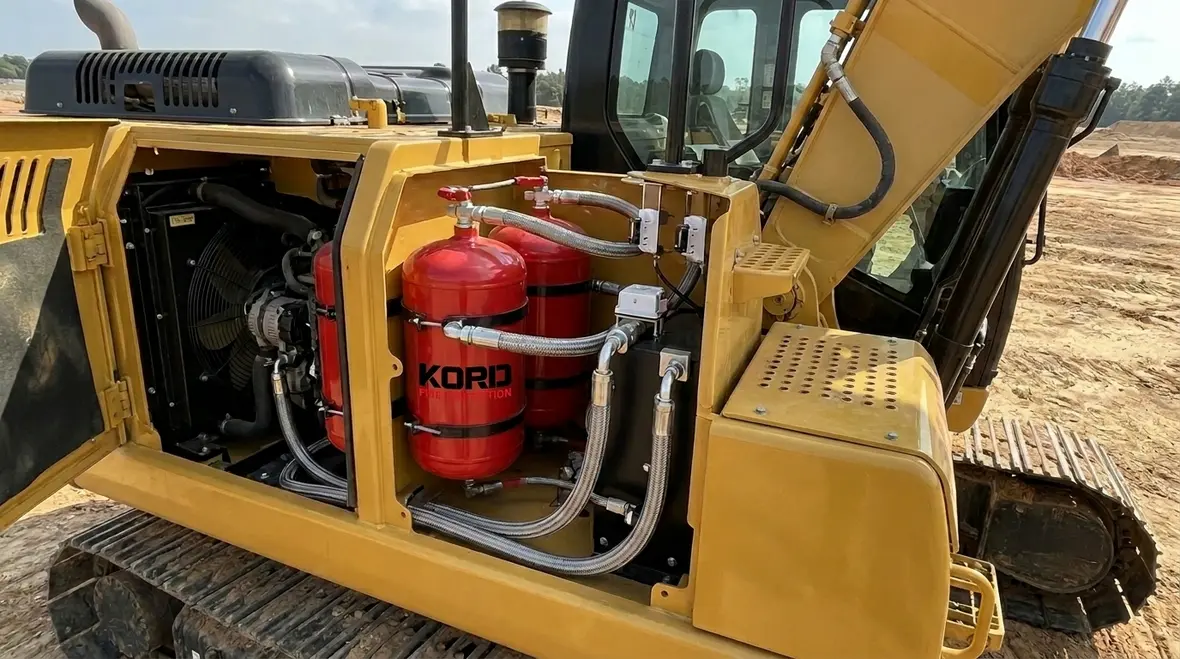 Vehicle fire suppression systems for heavy equipment on a jobsite