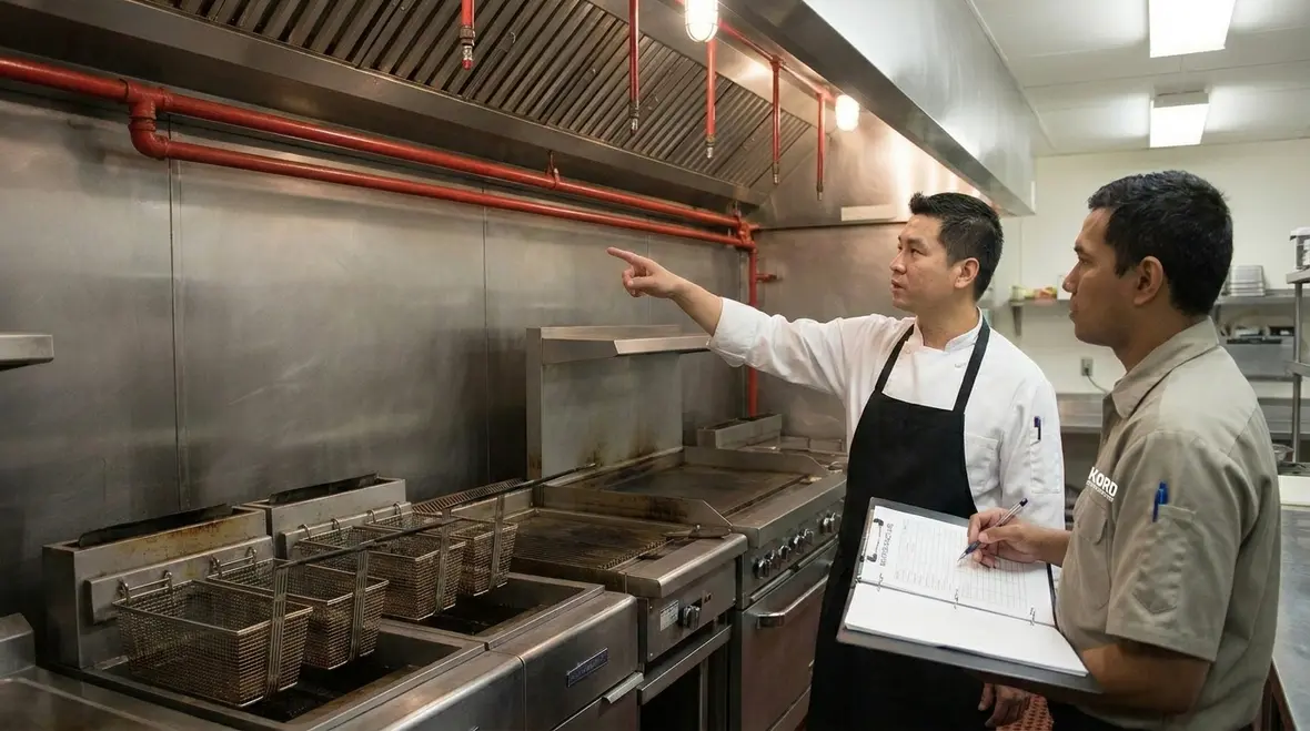 Hotel kitchen fire suppression service and compliance documentation review
