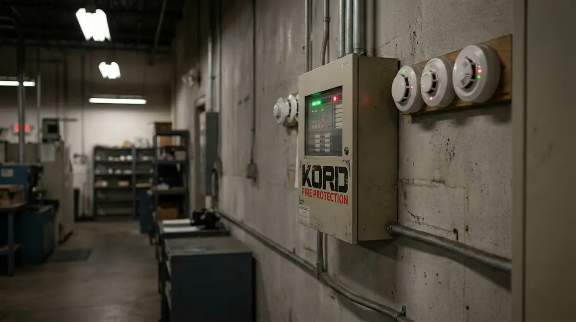 CO2 fire suppression cylinders connected to discharge piping