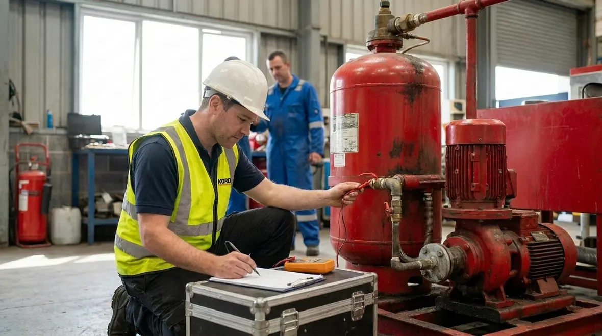 Technician commissioning an industrial fire suppression system
