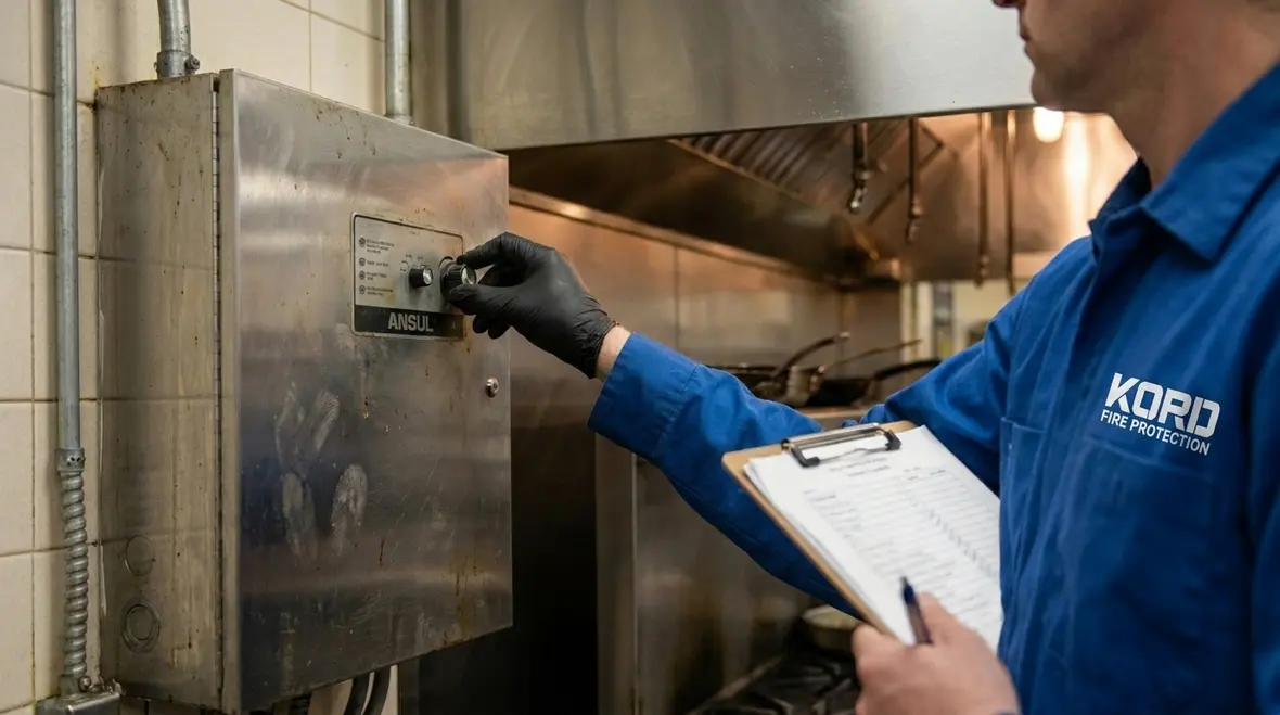 Commercial kitchen hood suppression system protecting fryers in Southern California
