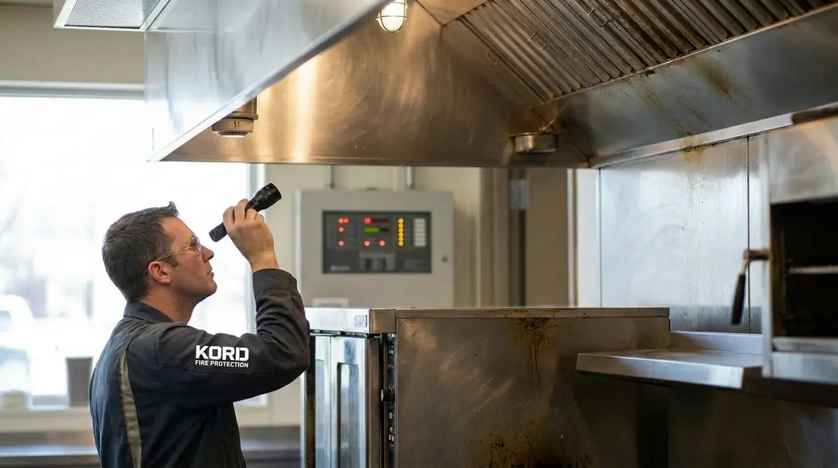 Testing kitchen fire suppression and alarm tie in during commissioning