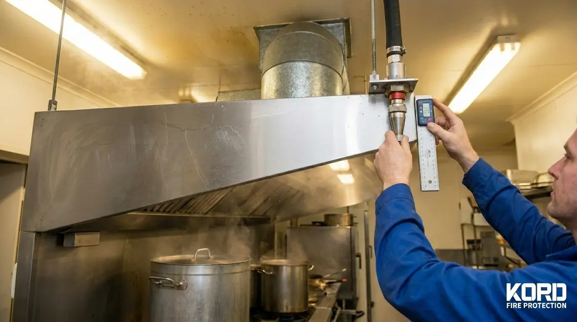 Commercial kitchen hood nozzle coverage and agent distribution