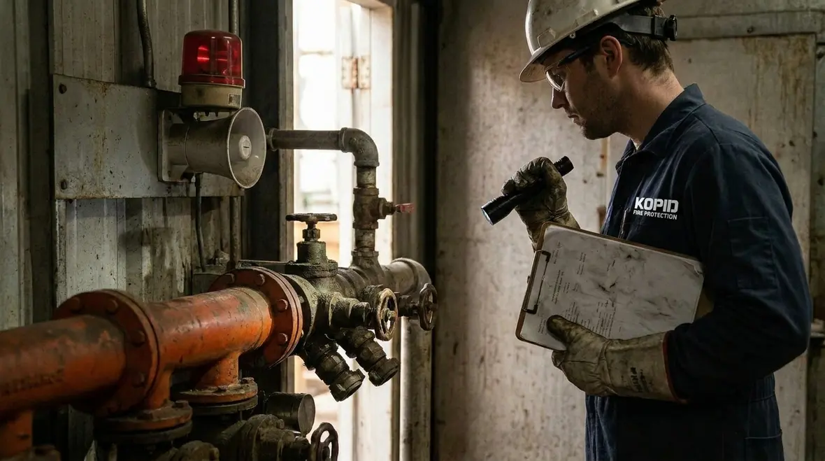 Warning alarms and controls for machinery space CO2 fire suppression
