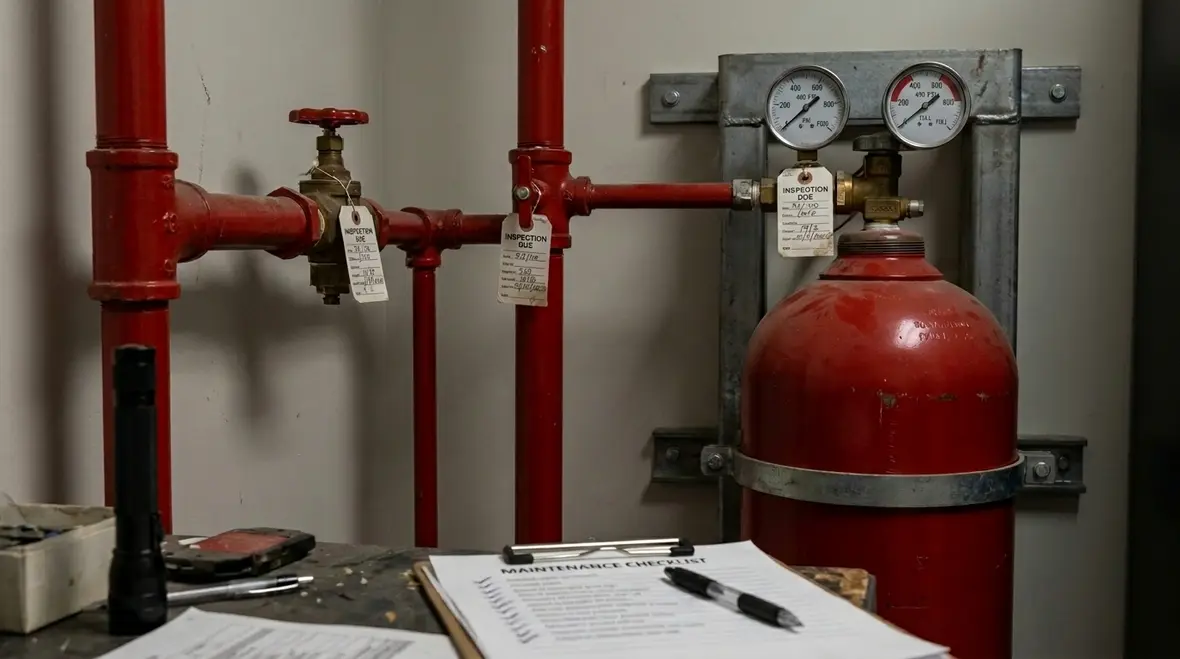 Routine inspection and maintenance of a clean agent suppression system in a critical room