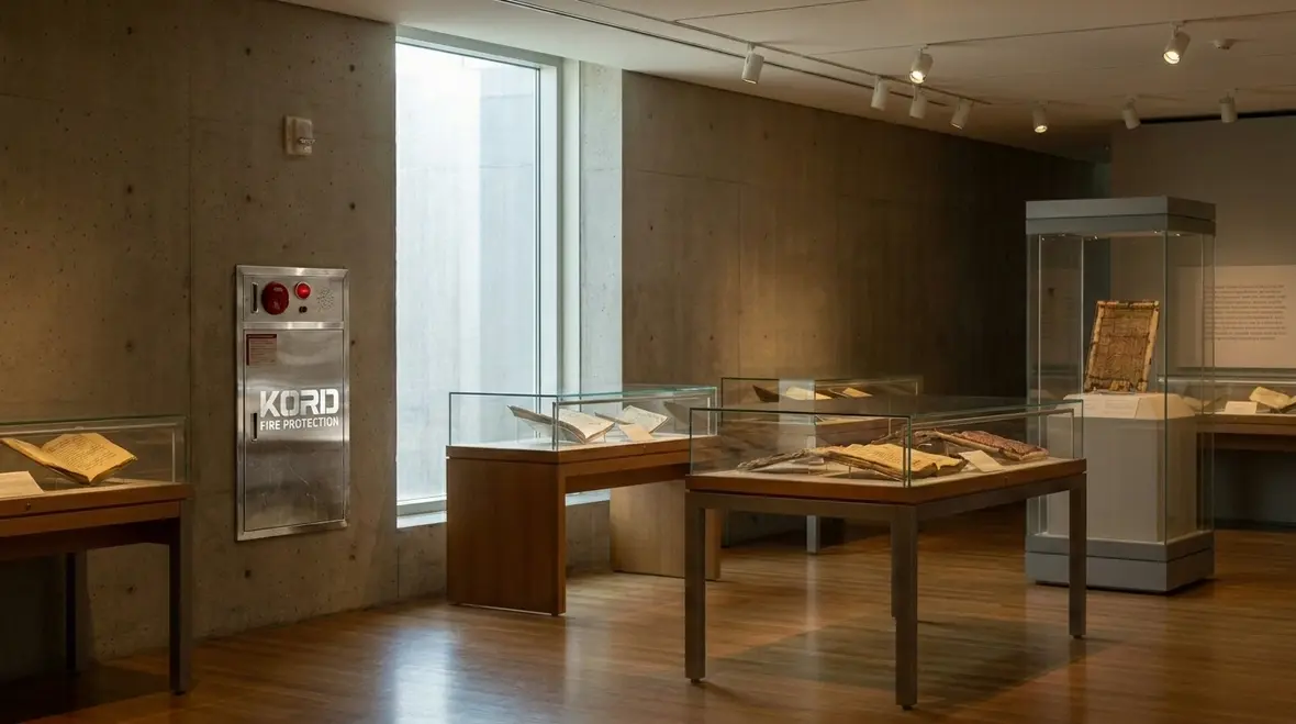 Museum gallery protected by a clean agent fire suppression system