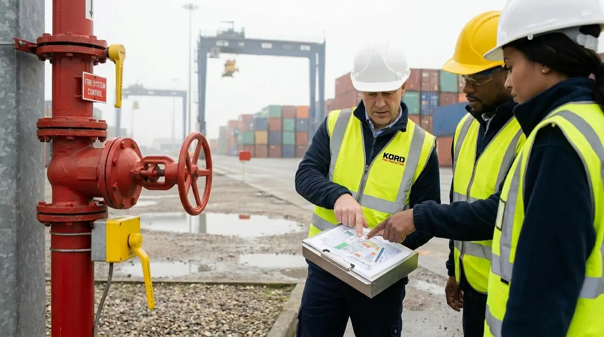 Engineered fire suppression coverage for terminal docks yards and equipment bays