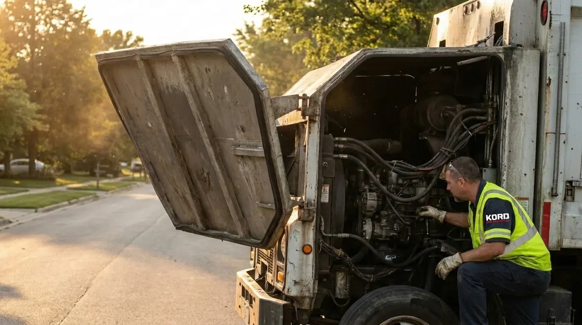 Refuse truck fire suppression system on a waste vehicle