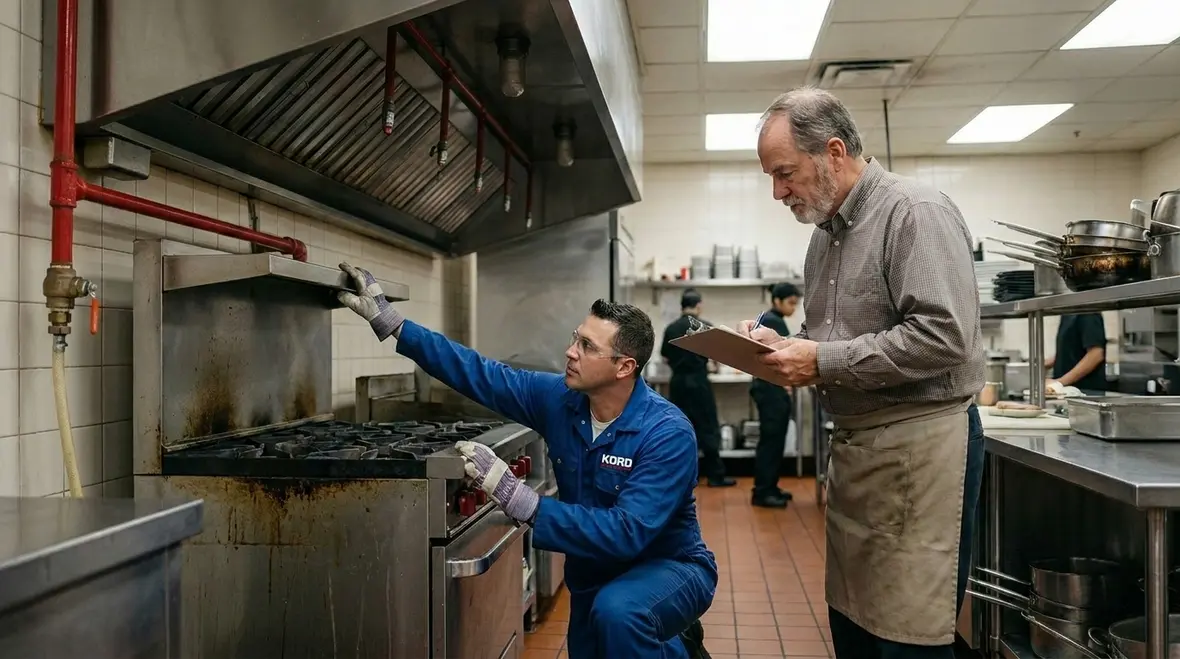 Restaurant fire suppression maintenance checklist inspection in a commercial kitchen