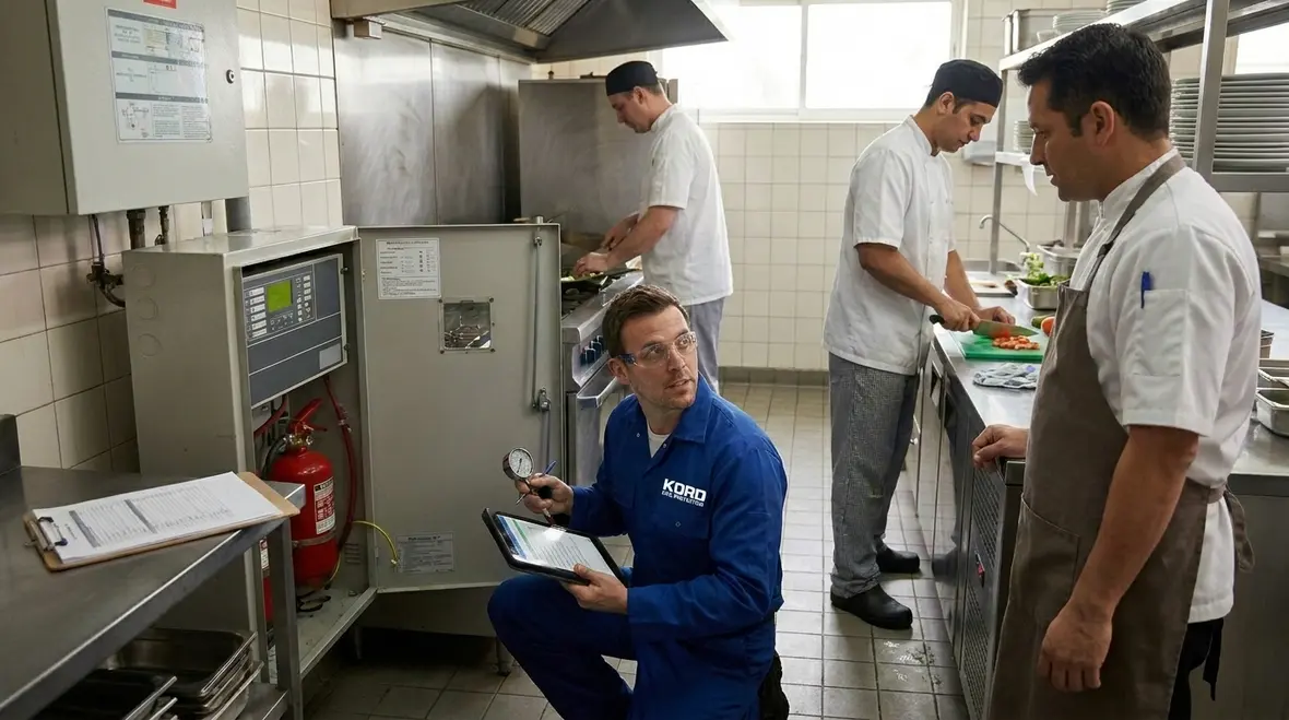 Restaurant hood suppression nozzles installed above cooking equipment