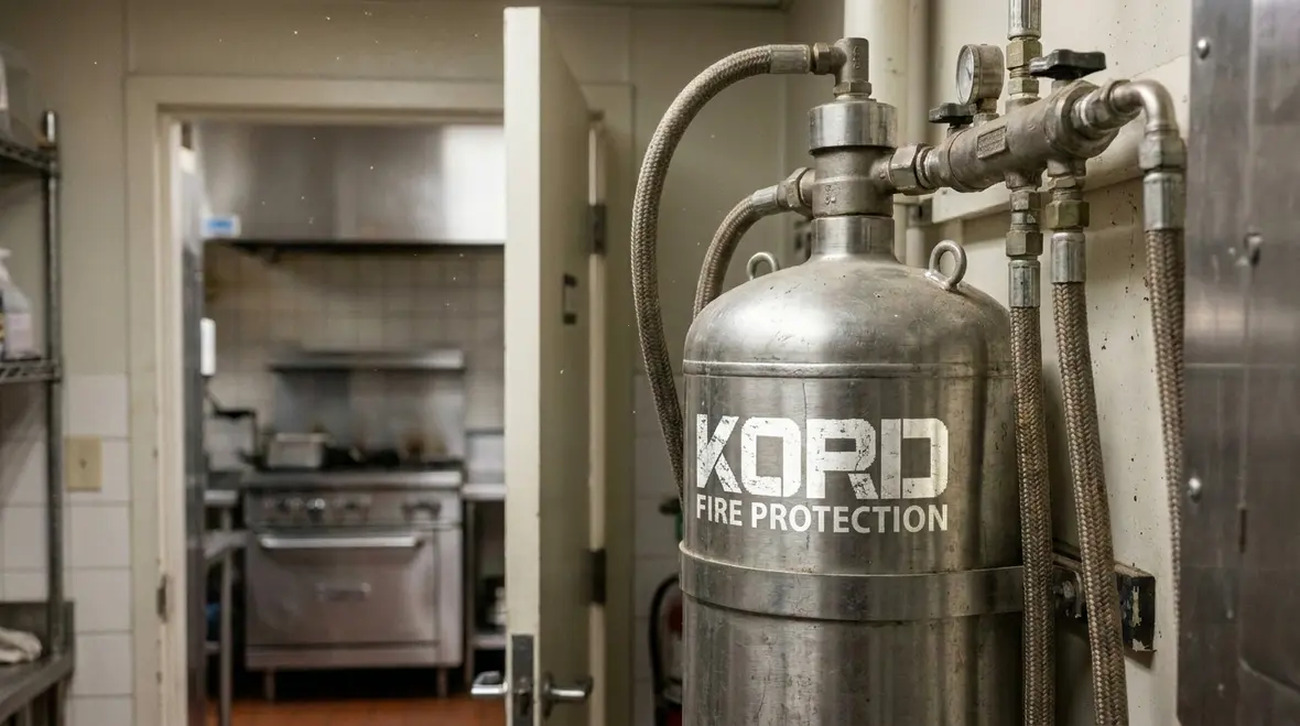 Commercial kitchen hood suppression nozzles and duct protection layout