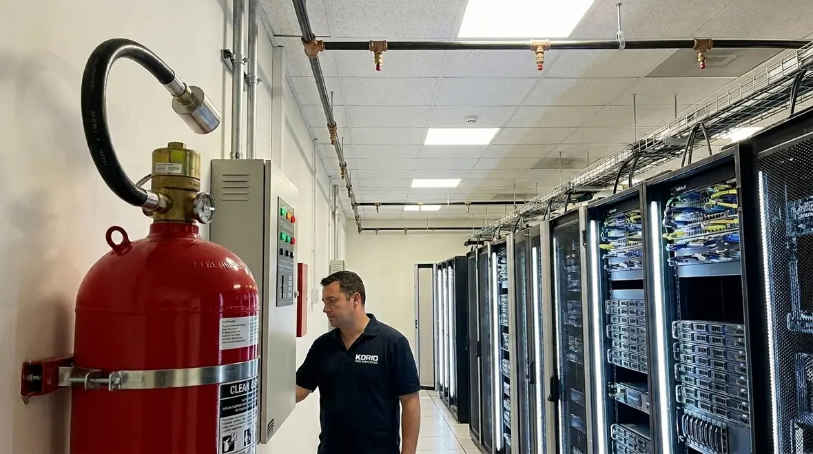 Clean agent fire suppression in a server room by Kord Fire Protection