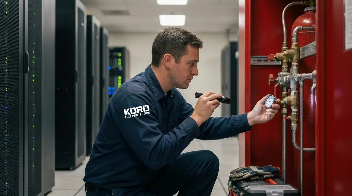 Clean agent fire suppression system components for server room protection