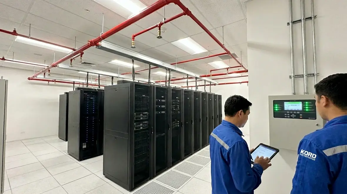 Server room suppression system protecting mission critical equipment