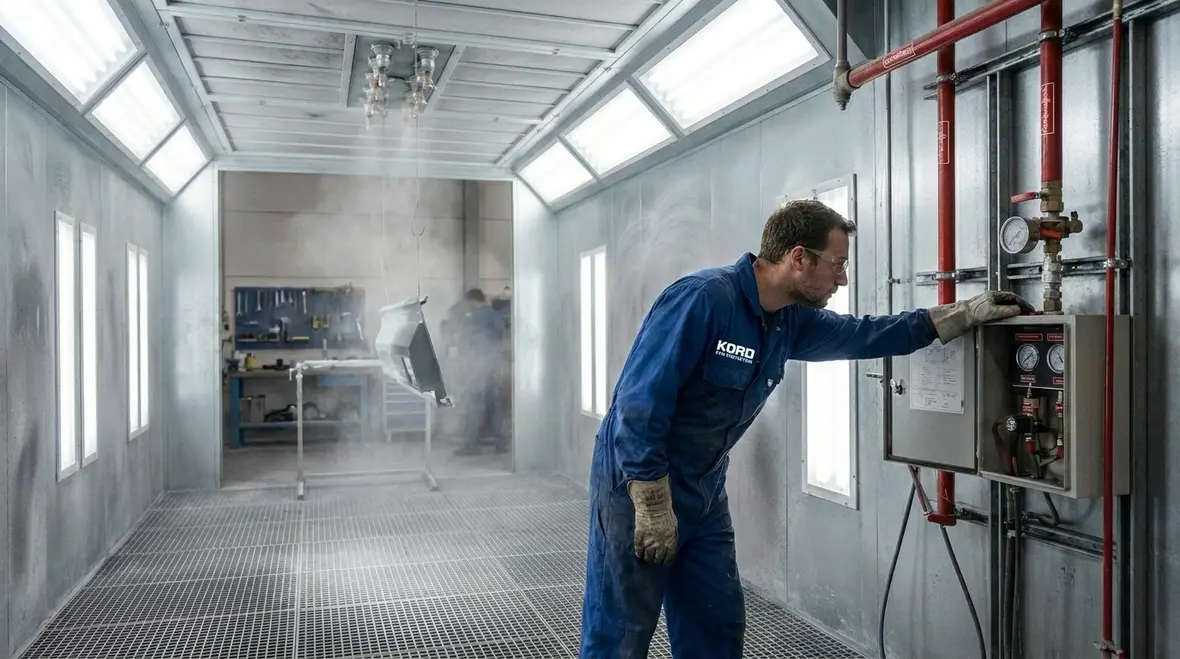 Spray booth fire suppression system inside industrial paint booth