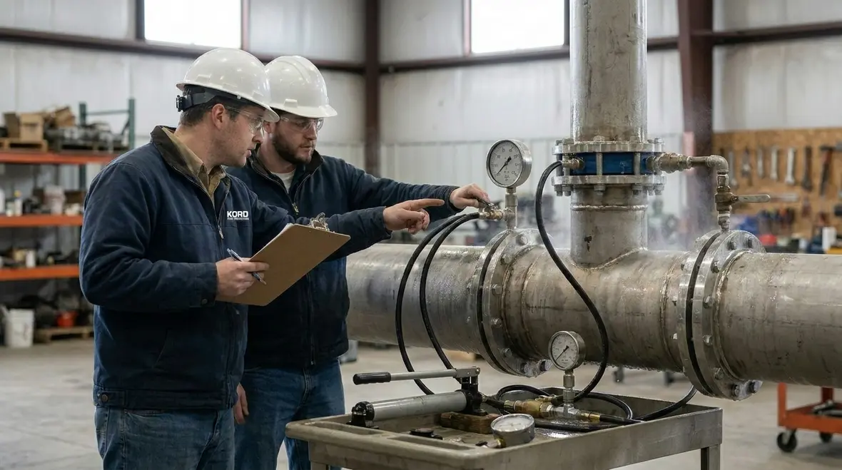 Commercial standpipe water supply readiness check with gauges and valves