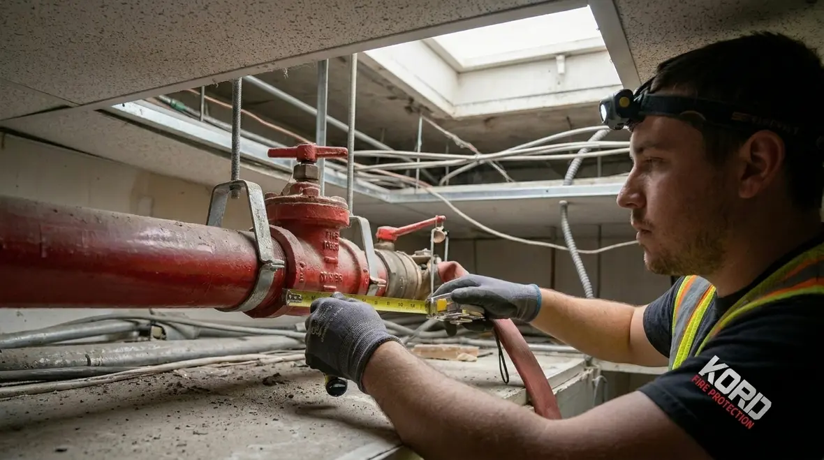 Field spot check of hose valves and standpipe components in a commercial stairwell