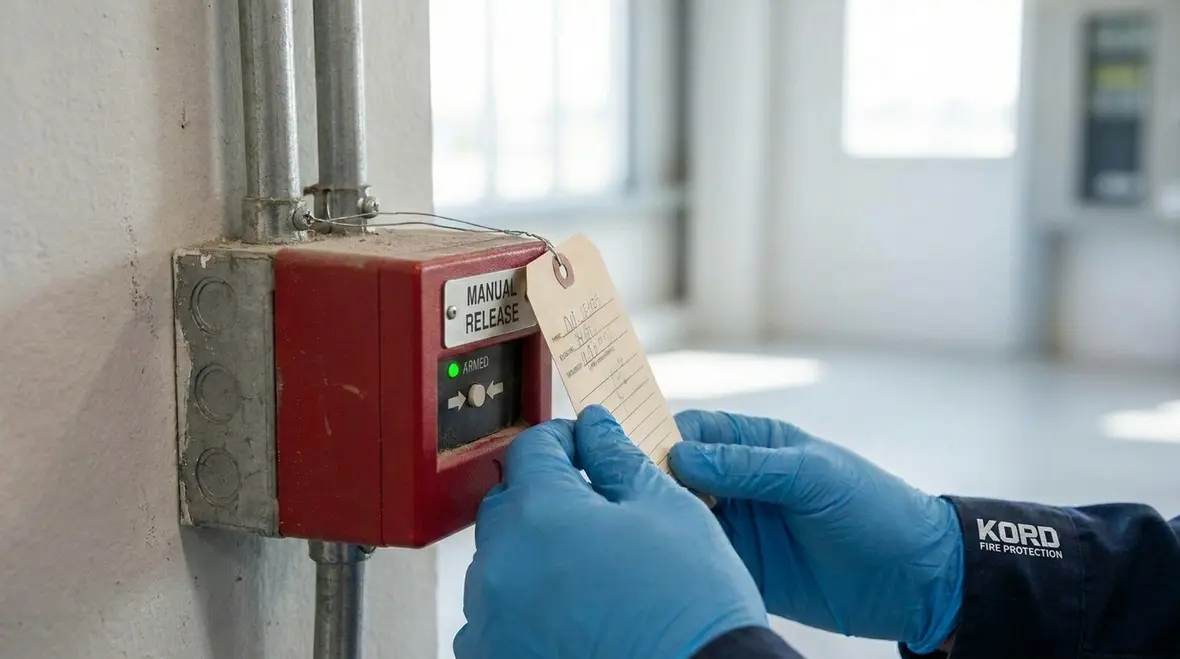 Suppression manual release station mounted for emergency activation