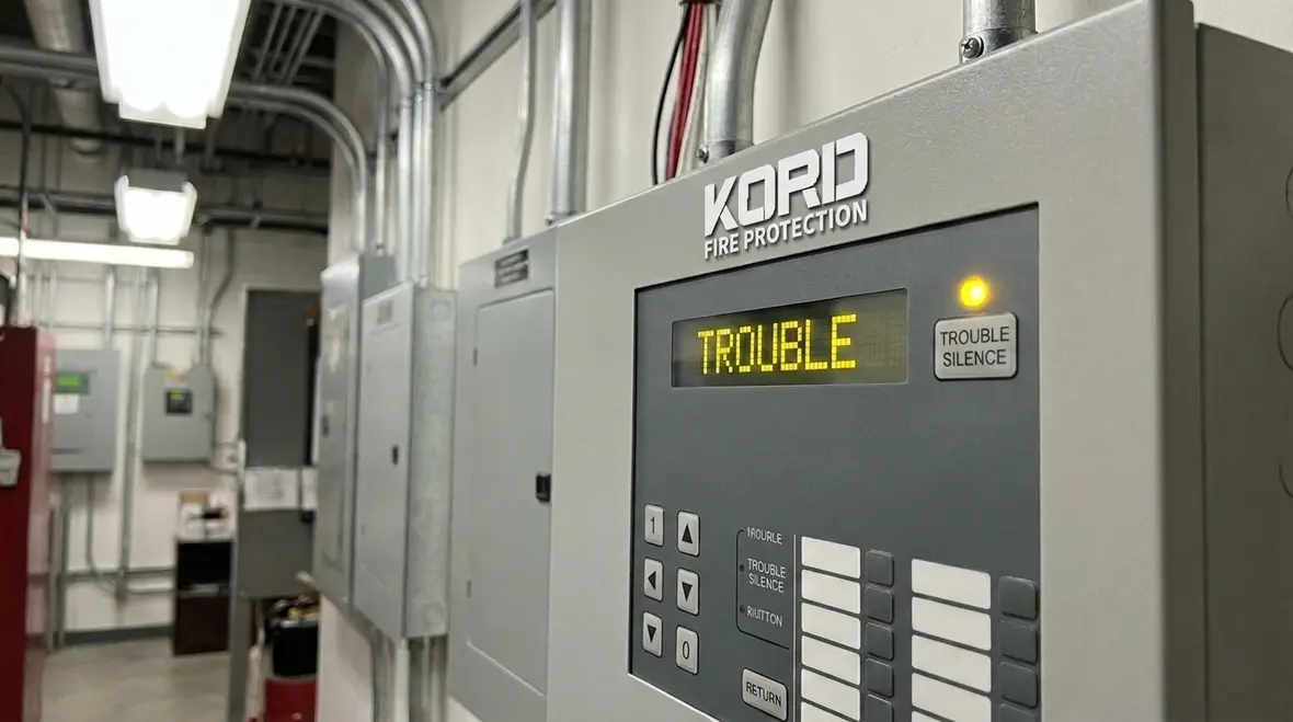 Suppression panel trouble signal on a fire protection control panel