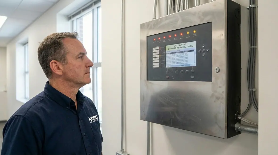 Suppression system alarm signal shown at fire alarm control panel