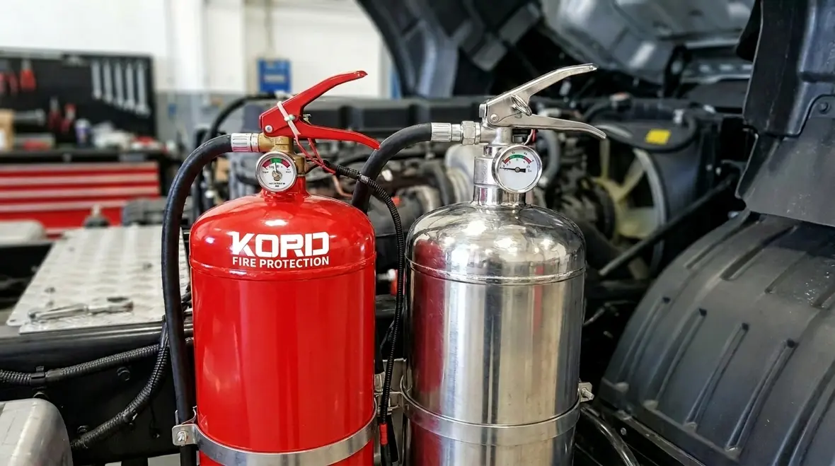 Vehicle fire suppression agent dry vs wet chemical comparison on heavy equipment