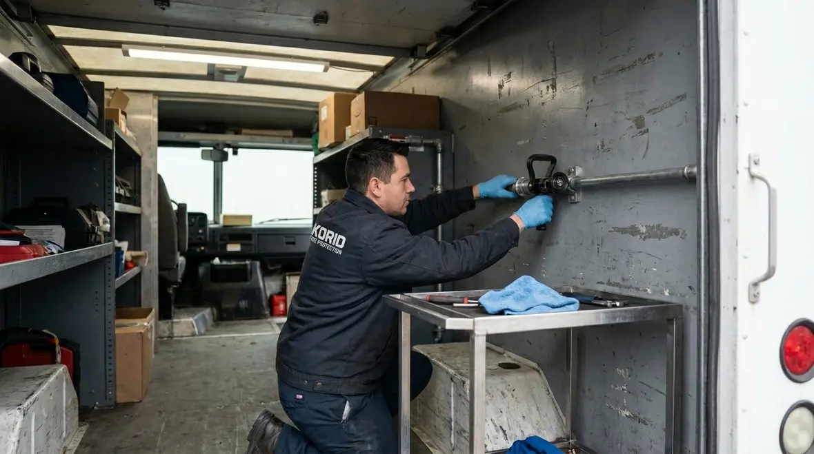 Vehicle fire suppression system installed on commercial fleet equipment