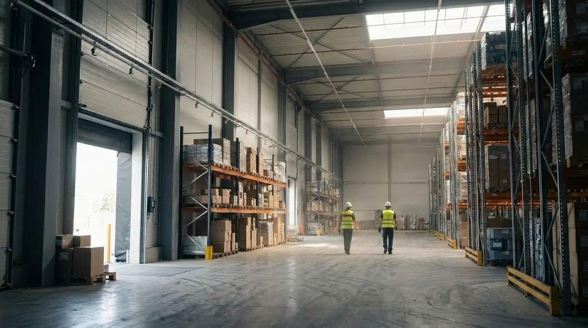Warehouse foam fire suppression system near flammable liquid storage racks