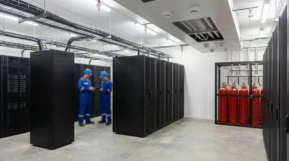Clean agent cylinders and server room protection layout in an Australian data center