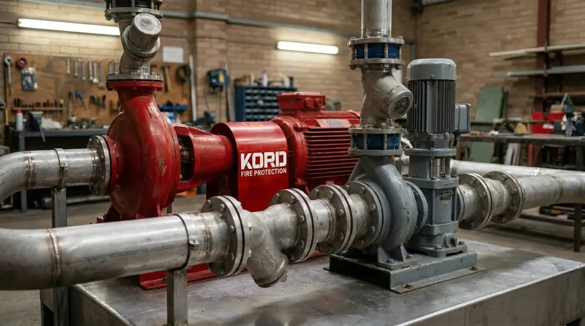 Technician inspecting a commercial fire pump system in Australia