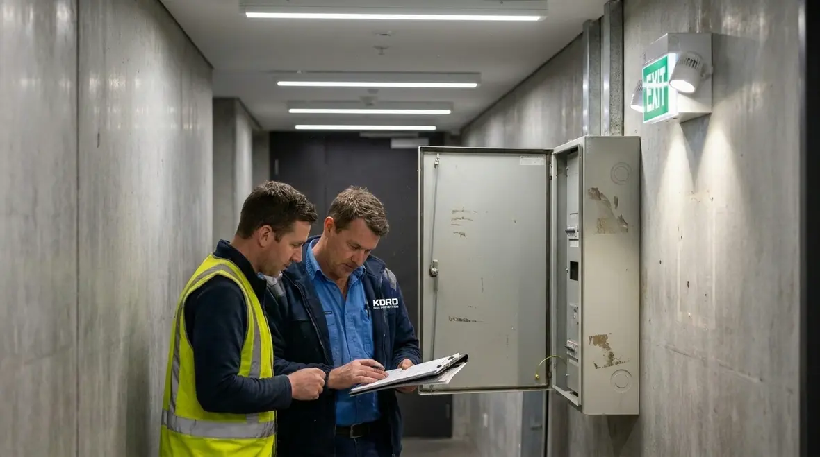Emergency lighting and safety interface planning in commercial buildings