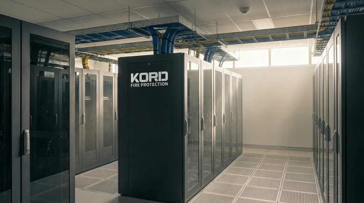 IT room fire suppression system equipment near server racks
