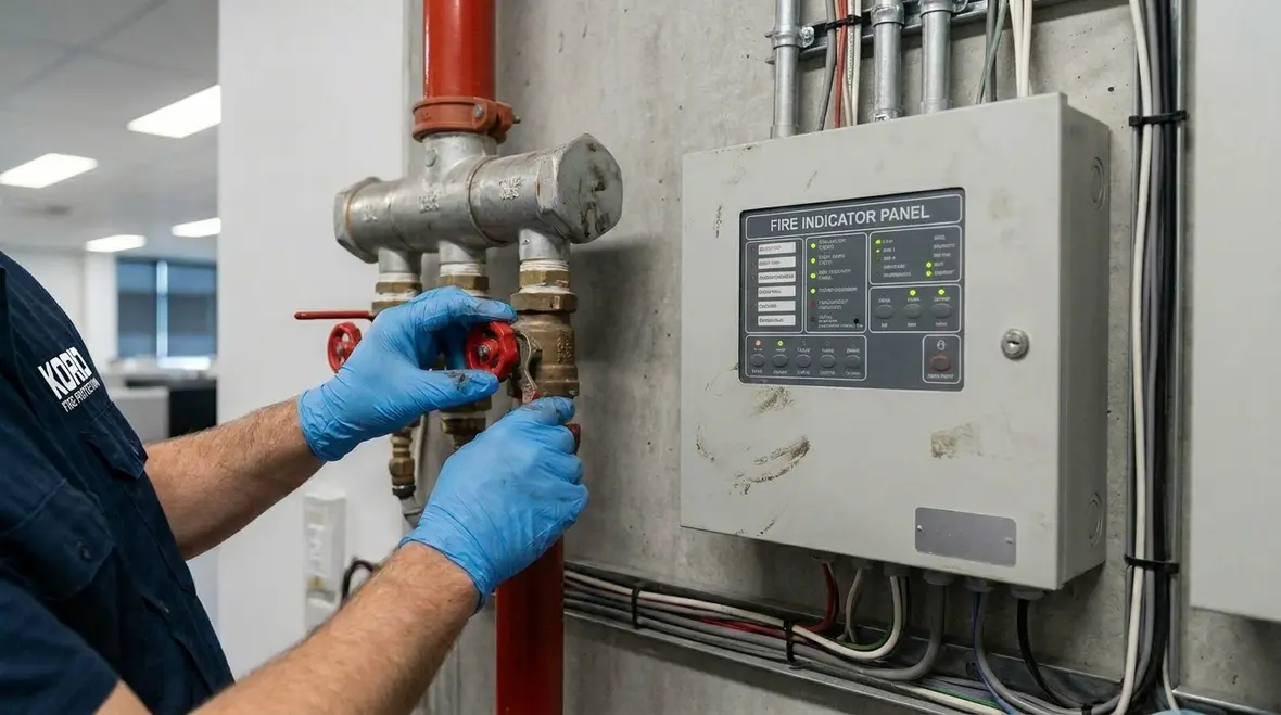 Integrated sprinkler and fire alarm system controls in a commercial building