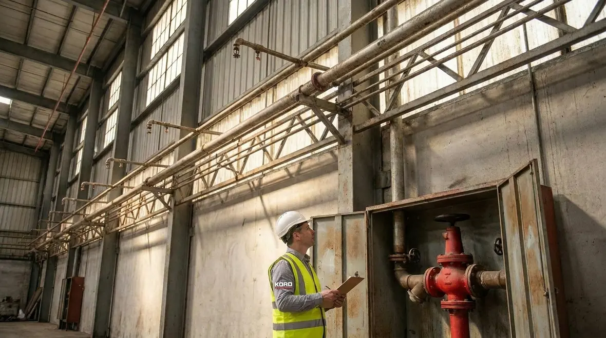 Commercial sprinkler pipe network and gauges used for pressure verification