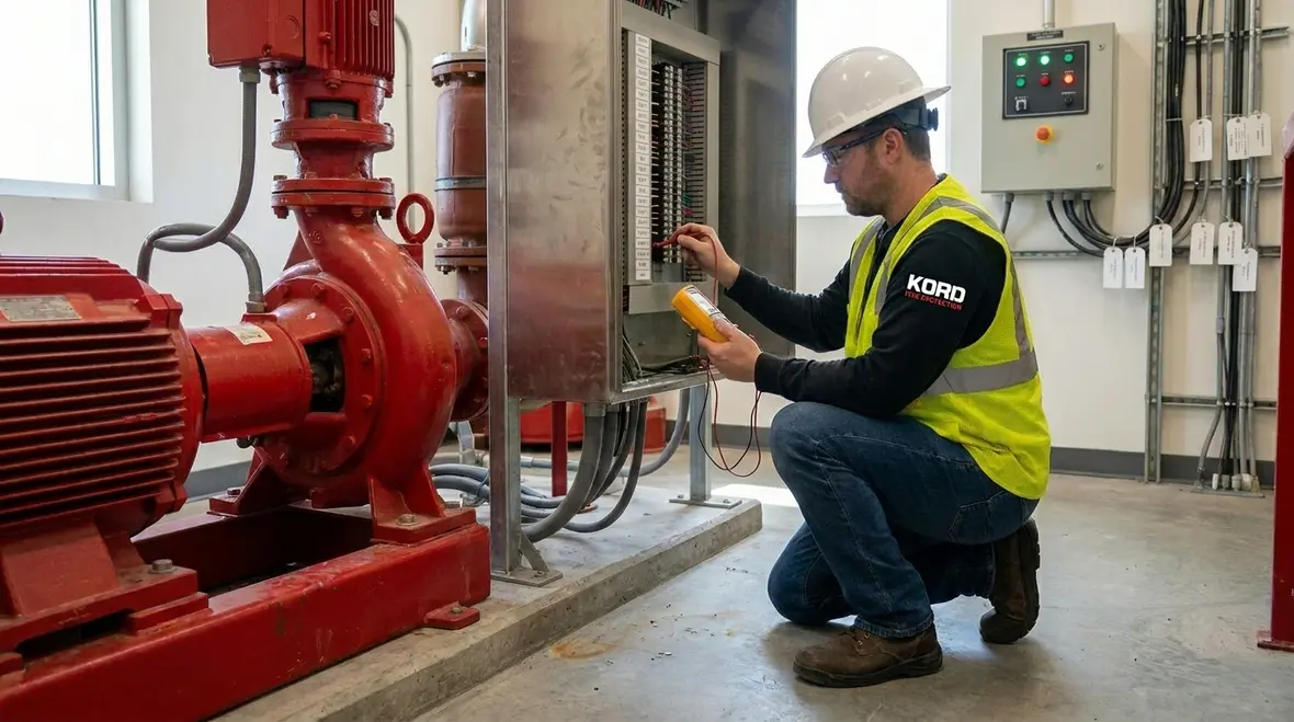 Commercial fire standpipe pump wiring in a standpipe pump room