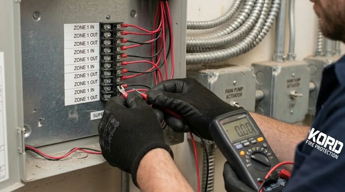 Protected and segregated commercial fire suppression wiring routed in conduit and tray