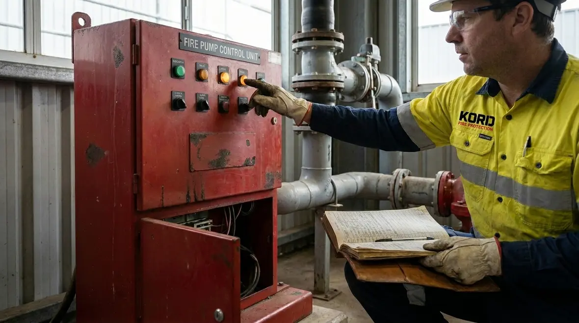 Fire pump gauges and controls showing pressure fluctuation issues