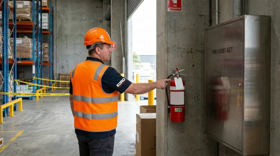 Fire extinguisher guide chart and hazard planning in a commercial facility