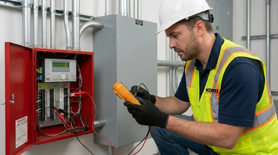 Commercial fire alarm panel installation with earthing and surge protection considerations