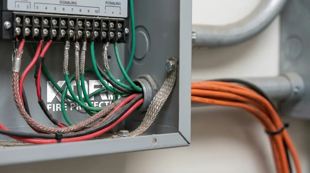 Fire alarm panel and field wiring vulnerable to electrical surge entry points