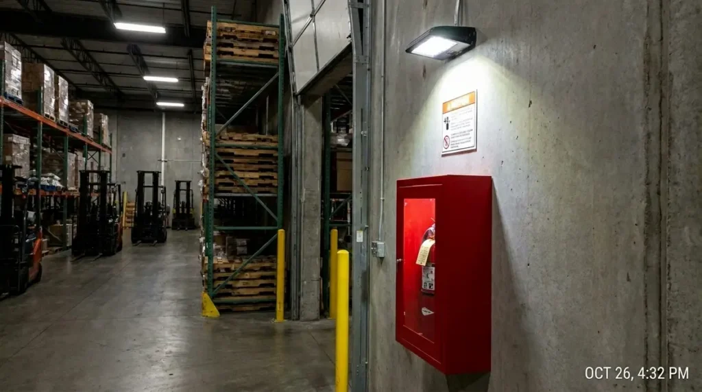 Fire extinguisher cabinet lighting compliance