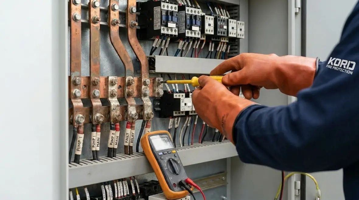 Electric fire pump controller power supply and contactor inspection