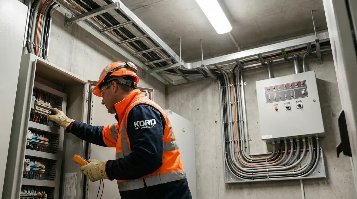 Industrial fire suppression wiring layout and control panel installation
