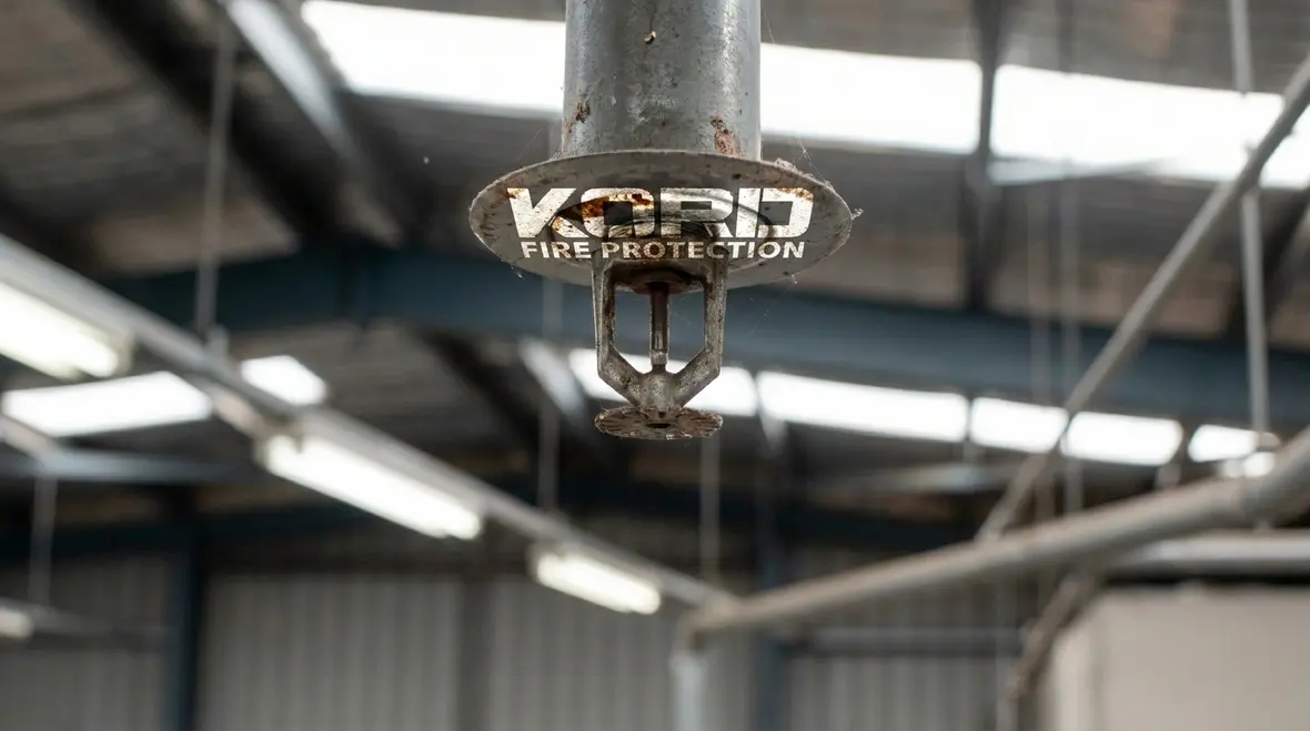 Technician inspecting commercial sprinkler heads for visible damage