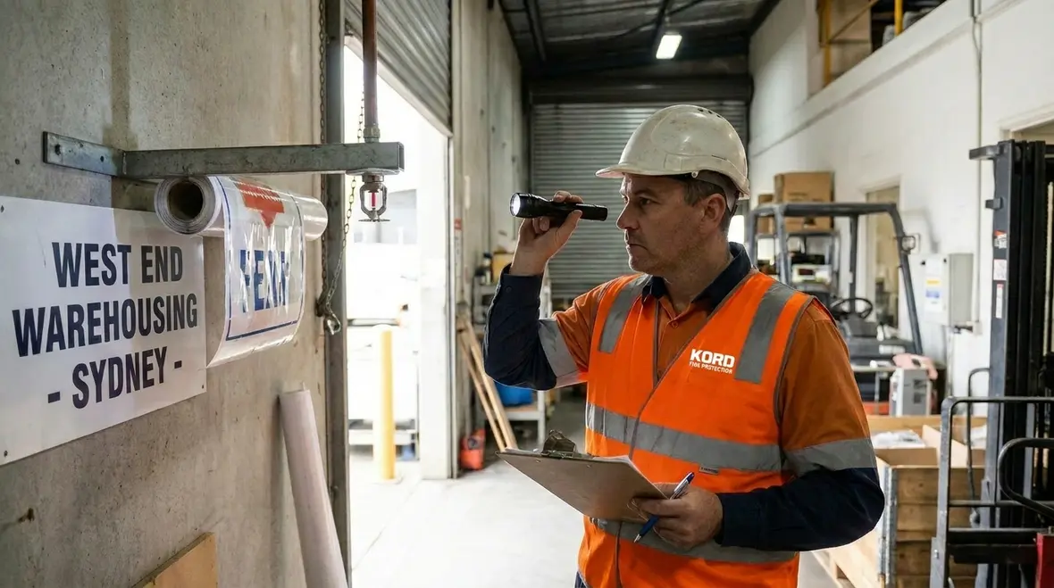 Commercial warehouse sprinkler head clearance inspection